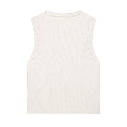 Classy Cream Knit Vest with Gold Buttons | Sleeveless Layering Vest | Cropped Knit Top for Brunch & Workwear