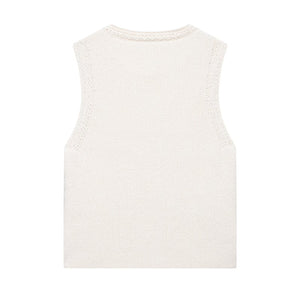 Classy Cream Knit Vest with Gold Buttons | Sleeveless Layering Vest | Cropped Knit Top for Brunch, Workwear & Fall Outfits