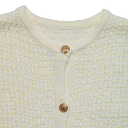 Women’s Cream Knit Cardigan | Button Down Waffle Knit Cardigan | Long Sleeve Cropped Cardigan