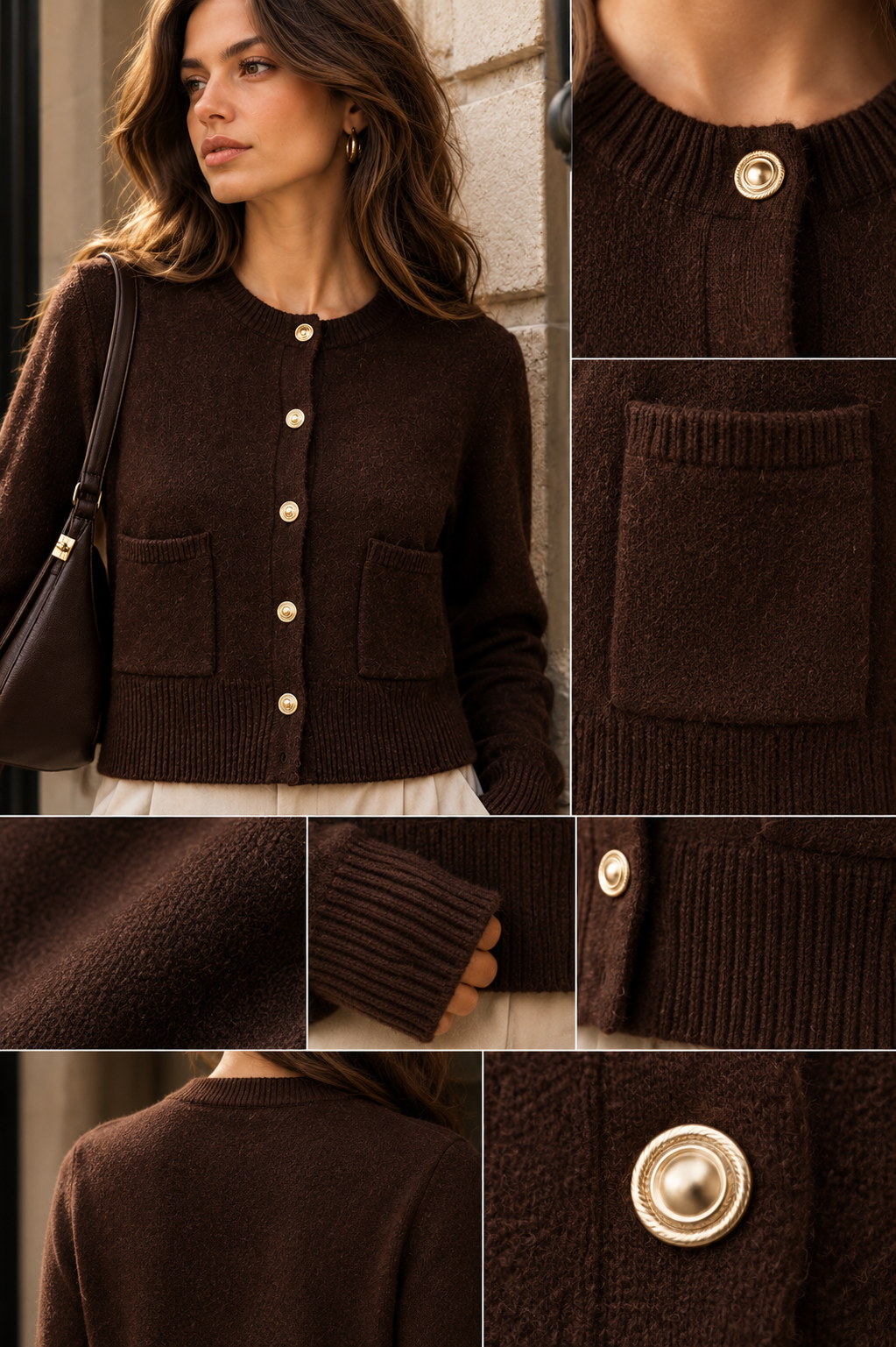 Adeline Round Neck Button Front Knit Cardigan