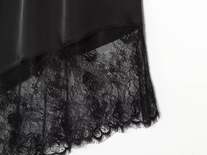 Amalfi High Neck Asymmetric Halter Lace-Hem Top | Elegant Satin Evening Halter Top