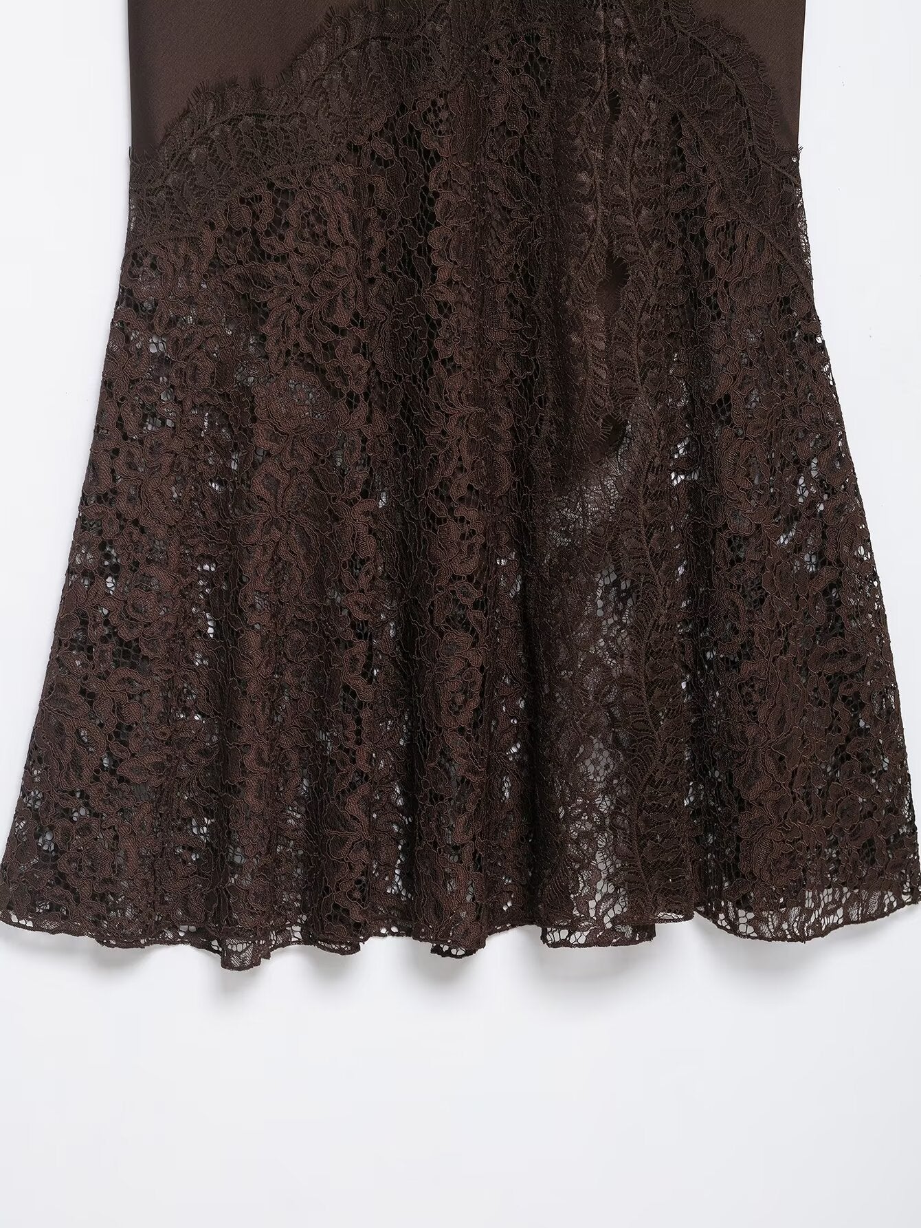 Amelia Brown Satin Midi Skirt | Lace work Satin slip skirt | Elegant Lace Midi Skirt