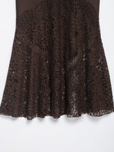 Load image into Gallery viewer, Amelia Brown Satin Midi Skirt | Lace work Satin slip skirt | Elegant Lace Midi Skirt