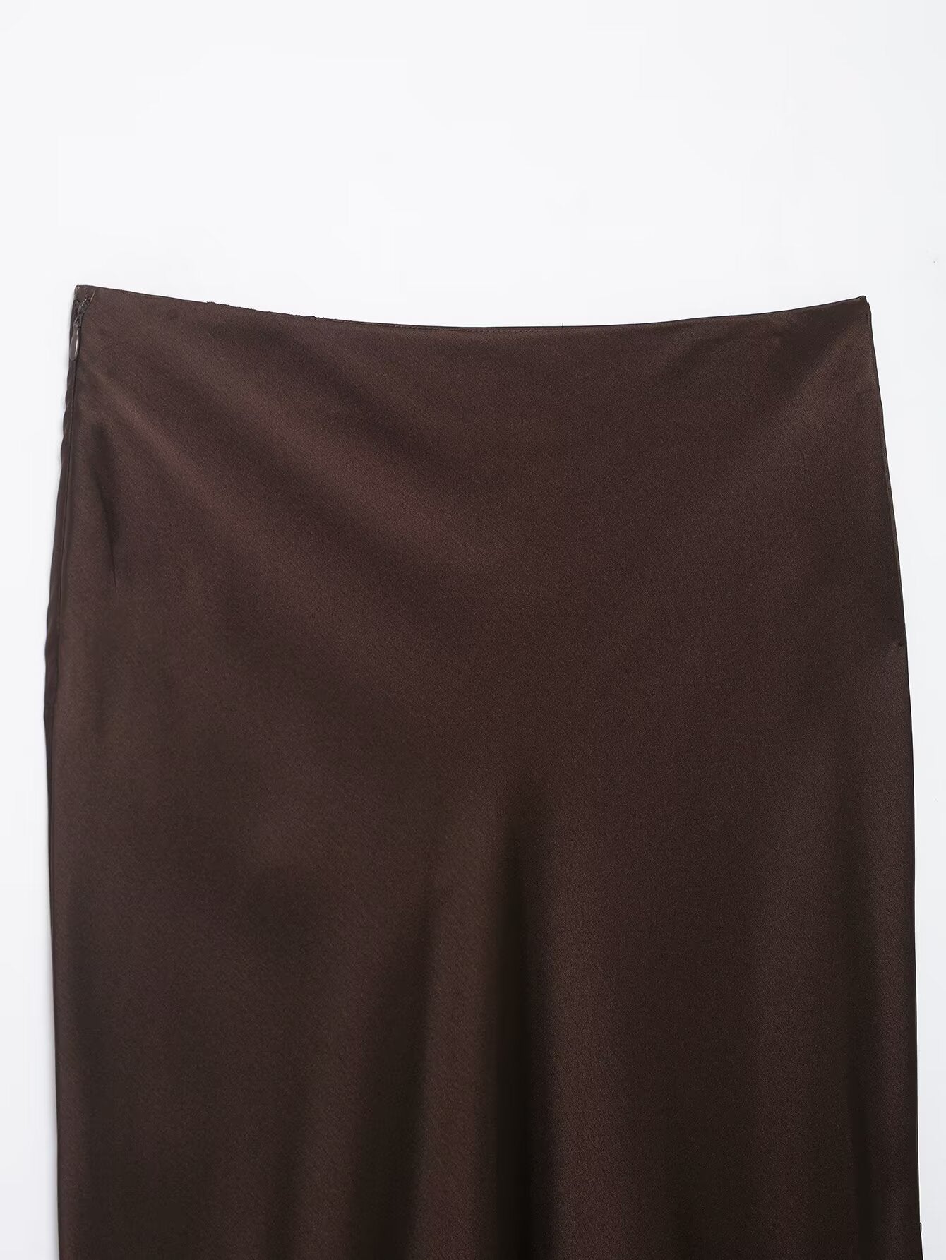 Amelia Brown Satin Midi Skirt | Lace work Satin slip skirt | Elegant Lace Midi Skirt