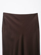 Load image into Gallery viewer, Amelia Brown Satin Midi Skirt | Lace work Satin slip skirt | Elegant Lace Midi Skirt