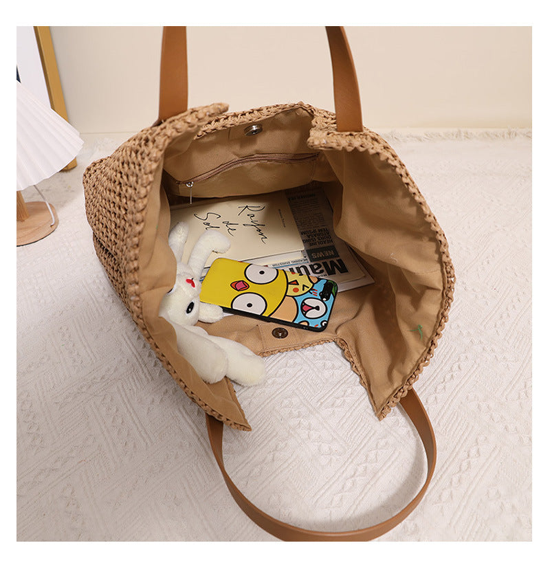 Beachy Oversized Straw Tote Bag – Chic Woven Straw Shoulder Bag