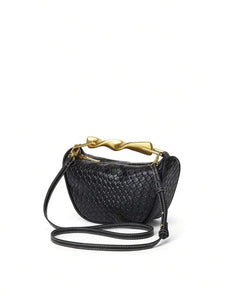 black half moon bag, Sculpted handle woven pu leather bucket bag, summer straw purse for brunch outfit, raffia tote bag, lightweight casual chic look.