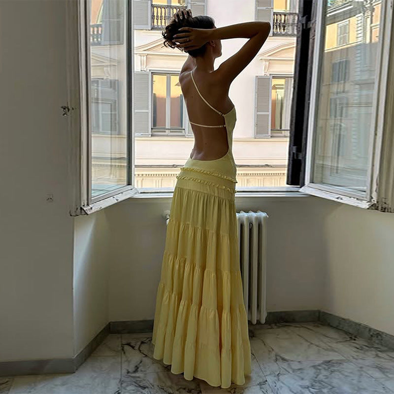 Sunshine Swirl Backless Tiered Maxi Dress