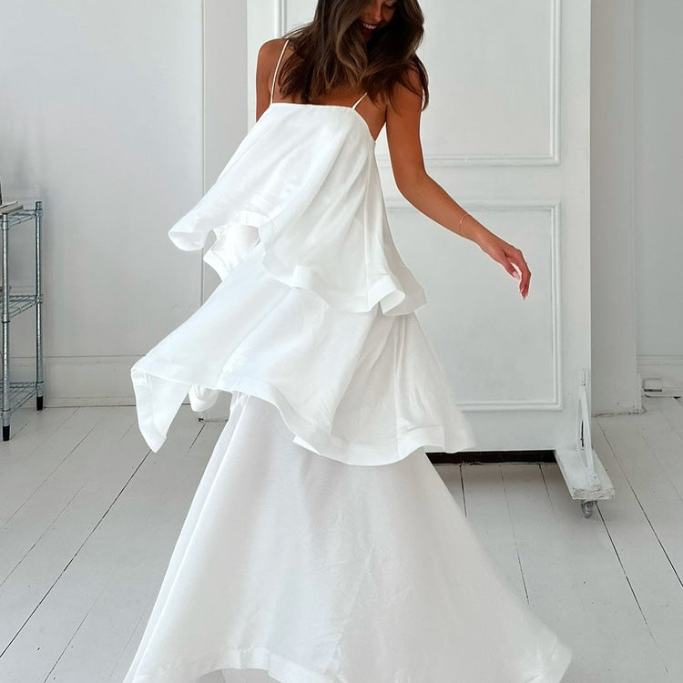 CHONO blanche tiered dress ロング Plaza Linen Blend Dress – La Garçonne