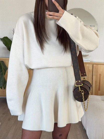 winter sweater dress, Fit and flare white sweater dress for women, ribbed knit with turtleneck and soft touch texture, Pinterest trending winter knit dress perfect for brunch outfit or holiday date night look, long sleeve sweater dress, cozy knit mini dress women.