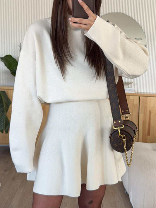 winter sweater dress, Fit and flare white sweater dress for women, ribbed knit with turtleneck and soft touch texture, Pinterest trending winter knit dress perfect for brunch outfit or holiday date night look, long sleeve sweater dress, cozy knit mini dress women.