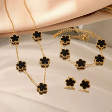 Load image into Gallery viewer, everyday gold jewelry set women Clover motif jewelry set, polished gold-tone finish with charm jewelry set styling, layered delicate chain silhouette, old money aesthetic clover jewelry set women, formal dinner jewelry accessory, lightweight jewelry set for travel, clover jewelry set