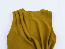 Load image into Gallery viewer, Amy Draped Midi Dress | Mustard Gold Semi formal Midi with Metallic Details | Work-to-Evening &amp; Date Night Dress | Cocktail Dress