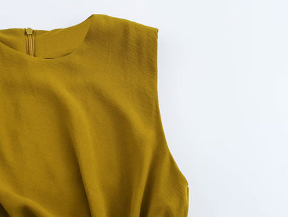 Amy Draped Midi Dress | Mustard Gold Semi formal Midi with Metallic Details | Work-to-Evening & Date Night Dress
