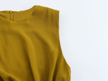 Load image into Gallery viewer, Amy Draped Midi Dress | Mustard Gold Semi formal Midi with Metallic Details | Work-to-Evening &amp; Date Night Dress | Cocktail Dress