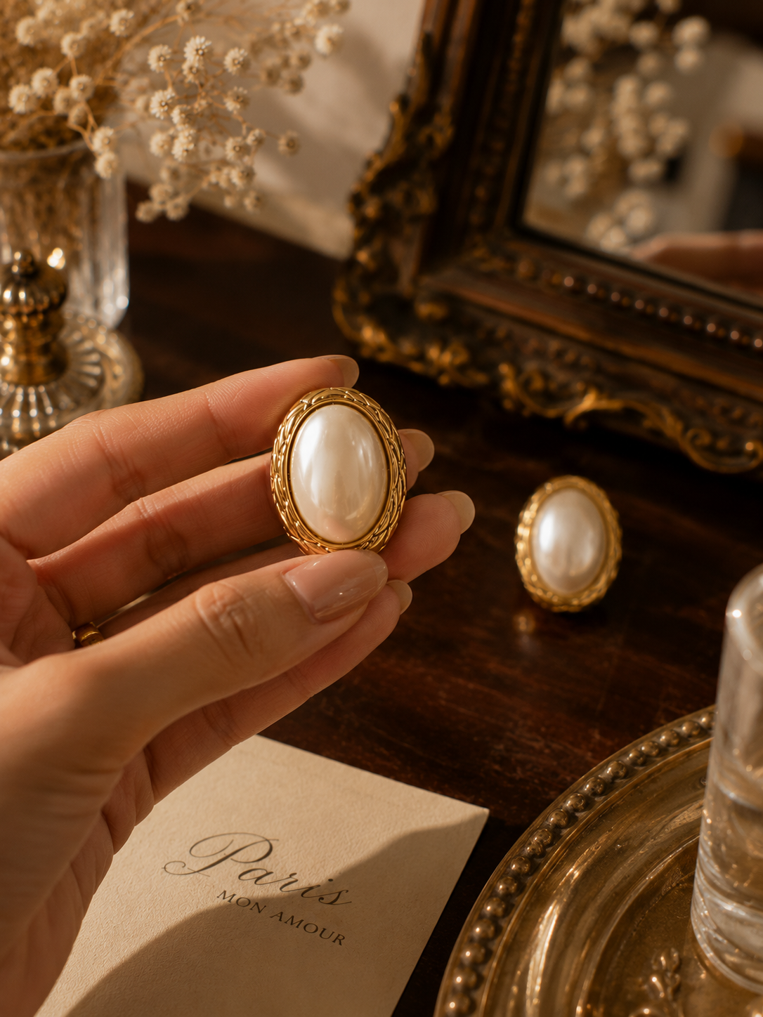 gold Pearl Earrings, Old Money Jewellery, Minimalist stainless steel pearl earrings featuring simulated pearls and a polished oval design, perfect for building a quiet luxury jewellery collection with timeless everyday pieces.