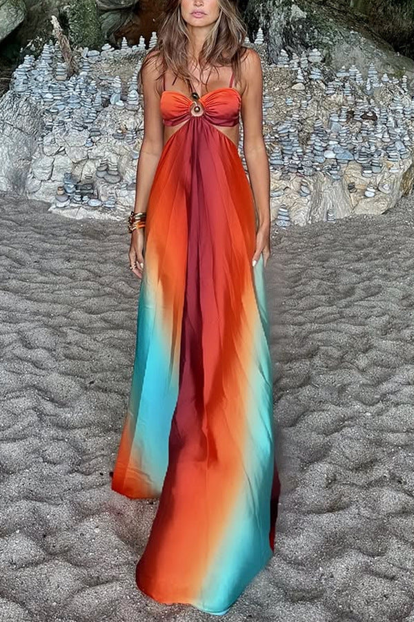 Golden Hour Goddess Flowy Maxi Sundress | Cutout Maxi Dress | Backless Flowy Maxi | Beach Dress L / Multi Golden Hour Goddess Flowy Maxi Sundress | Cutout Maxi Dress | Backless Flowy Maxi | Beach Dress L / Multi