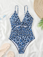 Load image into Gallery viewer, busty bikini, taylor swift bikini, bikini butts, reddit bikini, ashley graham bikini, dua lipa bikini, Blue leopard print monokini, Plunging neckline swimwear for women,  Stylish monokini for curvy women,  Beachwear for women USA.