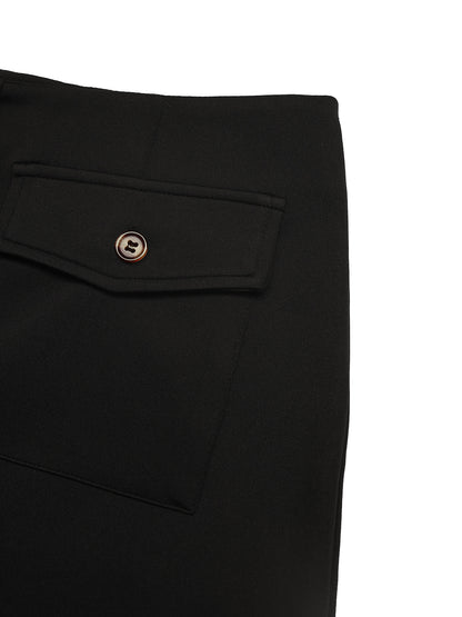Claire Tailored High Waisted Black Midi Skirt with Slit | Button Front Midi Pencil Skirt