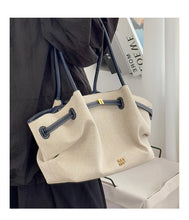 Load image into Gallery viewer, oversized canvas tote bag, Serane structured belted canvas tote bag with gold hardware, oversized professional laptop tote, perfect everyday office and weekend travel bag, structured canvas tote bag for business casual women