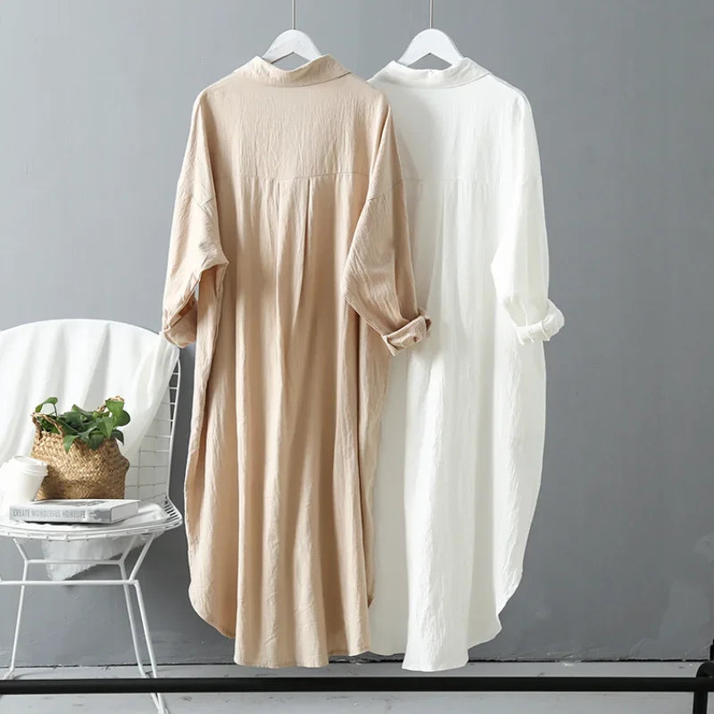 Oversized linen dress with button down shirt dress construction, relaxed shirt dress silhouette for summer shirt dress and beach cover up dress styling with casual shirt dress feel