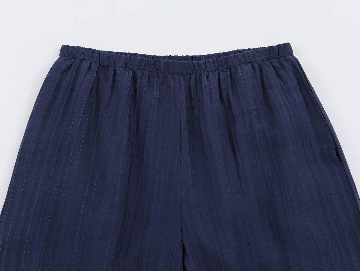 Alvira Navy Pleated Wrap-Front Co-Ords