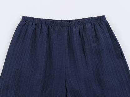 Alvira Navy Pleated Wrap-Front Co-Ords