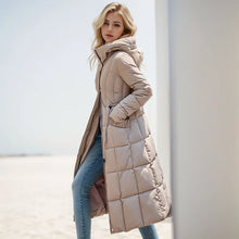 Load image into Gallery viewer, quilted long puffer parka coat,  puffer parka, puffer coat, womens parka coat, long black puffer coat, down coat women, long puffer jacket women, down coat, hooded down jacket, Women&#39;s Down Winter Coat, women&#39;s winter coats &amp; jackets, women&#39;s down coats &amp; jackets, womens parka coat, ladies parka, puffer parka coat.