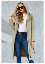 Load image into Gallery viewer, womens down jacket, parka for women, duck down coat, parka coat, belted coat, duck down jacket womens,  womens down coats and jackets duck down jacket, hooded parka jacket, hooded down jacket, down coat, winter coats women, long line coat, womens dressy winter coats, womens outdoor coat, womens long parka coat.