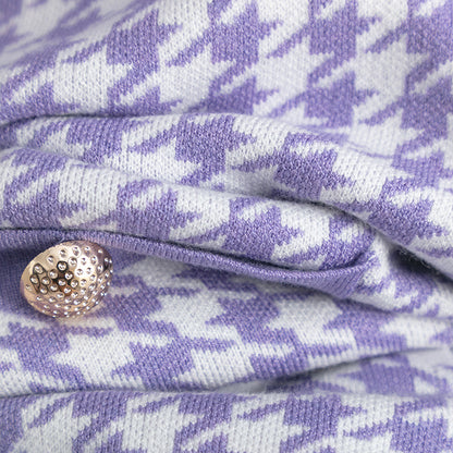 Eva Houndstooth Knit Cardigan for Women – Oversized V-Neck Pearl Button Sweater with Pockets | Fall plaid cardigan
