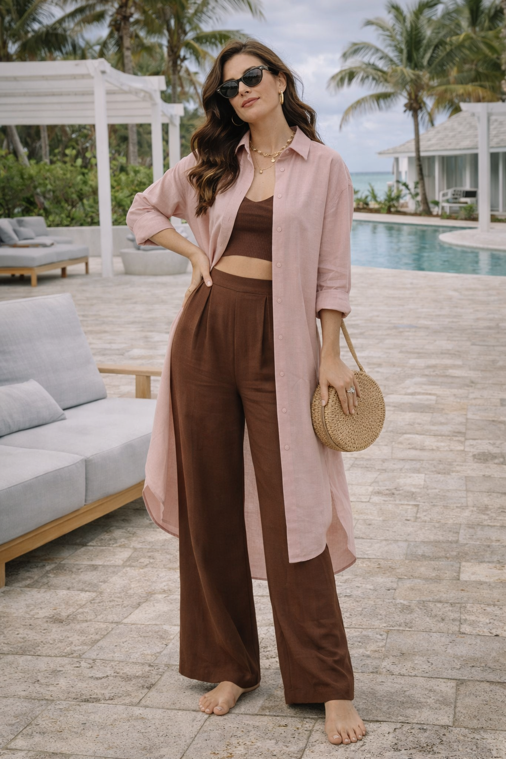 Casual Oversized Shirt Dress – Cotton Linen Midi | Button Down Shirt Dress