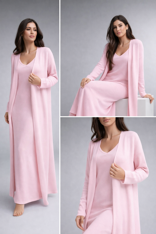 knit maxi co-ord set, two piece maxi dress, longline cardigan outfit set, outfit set women, business casual knit dress, knit maxi dress and cardigan set, quiet luxury knit maxi, Knit dress set with long cardigan layering in premium knit fabric, sleeveless maxi dress structure and classy casual maxi styling, comfy knit maxi dress set for work-appropriate knit maxi set.