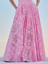 Load image into Gallery viewer, two piece outfit set, pink womens two piece set, crop top and skirt set, Two Piece skirt set, eyelet dress, two piece dress, Two piece Maxi Dress, skirt set, two piece sets women, lace dress, Coord Sets, Maxi Skirt outfit set, Crop top and long skirt set, summer co-ord outfit, sleeveless crop top outfit, chic two piece outfit for brunch or holiday.