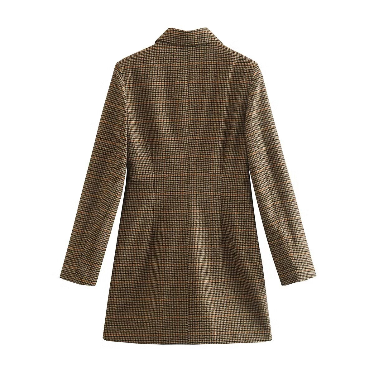 Brittany Camel Plaid Blazer Mini Dress for Women | Double-Breasted Houndstooth Blazer Dress| Classy Fall Outfit Blazer