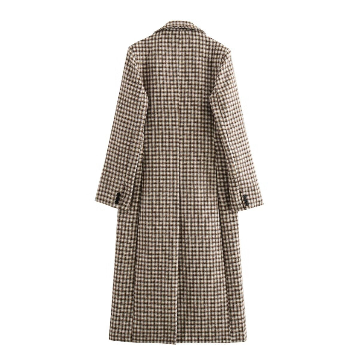 Alessia Plaid Wool Coat for Women | Tailored Long Check Overcoat with Notched Lapel | Quiet Luxury Fall Plaid Trench Coat