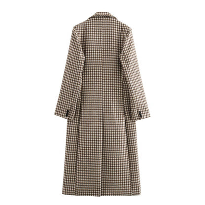 Alessia Plaid Wool Coat for Women | Tailored Long Check Overcoat with Notched Lapel | Quiet Luxury Fall Plaid Trench Coat