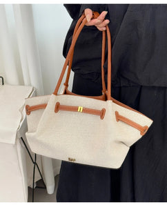 belted canvas tote bag, Serane chocolate brown canvas tote bag for women, structured carryall with belt detail, everyday office canvas bag with gold hardware accents, laptop friendly canvas tote bag under $100.