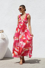 Load image into Gallery viewer, ruffle floral maxi sundress for women, Empire cut A line Dress, summer flowy floral maxi dress, floral maxi dress, flowy maxi dress, long maxi dress, beach maxi dress, vacation dress, long flowy dresses, summer sundress,  Spring fashion Europe, Boho summer dress UK, Tropical resort dress UK.