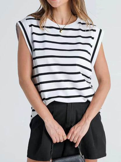 French girl striped top, relaxed fit striped tee women, European summer tops for women, coastal grandmother outfit top, Women’s striped cap sleeve top in soft lightweight fabric with a relaxed silhouette, casual chic striped summer top for European vacation outfits and effortless everyday styling.