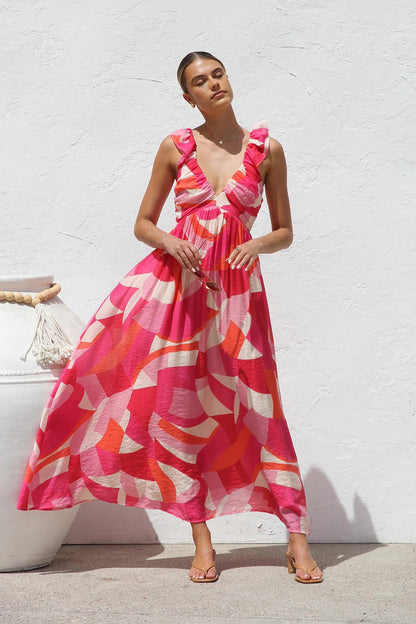 Sexy Sling floral print Island Dress Beach Dress, resort wear dresses, vacation dresses for women, boho floral dress, ruffle maxi dress, maxi sundress, flowy maxi sundress, boho maxi dress, beach maxi dress, vacation dress, Spring fashion Europe, Boho summer dress UK.