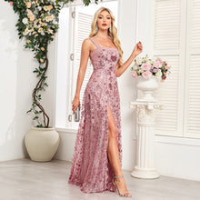 Load image into Gallery viewer, Sequin maxi party dress, pink sequin dress, Sequin gown, pink sparkly dress, floral maxi dress, prom dress, High slit maxi sequin dress, Glitter dress, sparkly dresses, Sequin mesh gown, tulle dress, Sequin Party dress, pink maxi party dress, cocktail dresses, wedding guest dress, plus size prom dresses, plus size sequin party dresses.