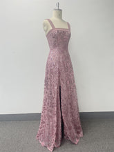 Load image into Gallery viewer, Sequin maxi party dress, pink sequin dress, Sequin gown, pink sparkly dress, floral maxi dress, prom dress, High slit maxi sequin dress, Glitter dress, sparkly dresses, Sequin mesh gown, tulle dress, Sequin Party dress, A-line Sequined Floral Tulle Dress.