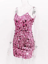 Load image into Gallery viewer, Glitz &amp; Bliss Pink Sequin Mini Party Dress | Pink Sparkly Dress | Shift Glitter Dress | Cocktail Dresses