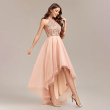 Load image into Gallery viewer, sequin dress with halter neckline. sequin party dress, tulle sequin wedding guest dress, tulle party dress, mesh sequin party dress, sequin mesh gown, mesh overlay sequin dress outfit ideas, wedding guest tulle dress.