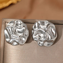 Load image into Gallery viewer, bold stud earrings, silver sculptural earrings, Workwear statement jewelry, bold stud earrings, silver stud earrings, statement stud earrings for women, workwear statement earrings, architectural stud earrings, silver abstract earrings.