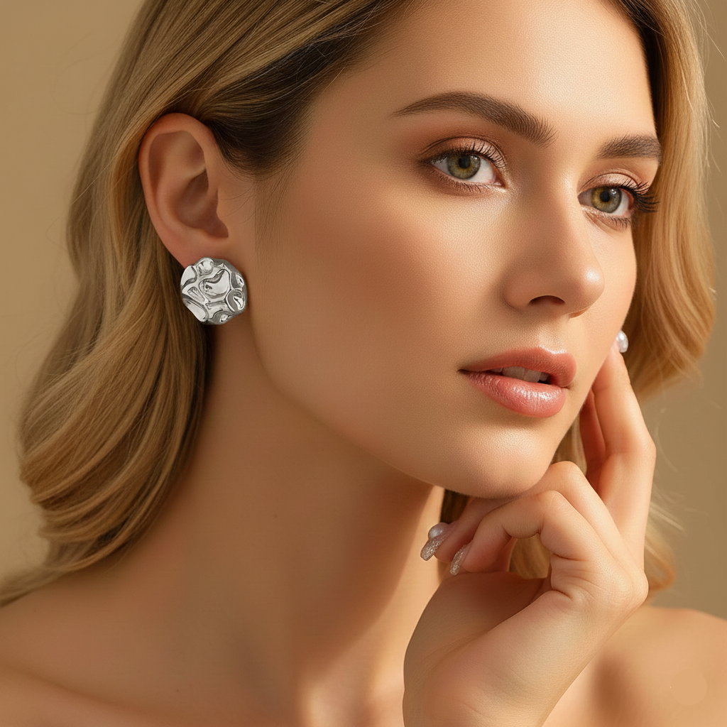 bold stud earrings, silver sculptural earrings, Workwear statement jewelry, bold stud earrings, silver stud earrings, statement stud earrings for women, workwear statement earrings, architectural stud earrings, silver abstract earrings.