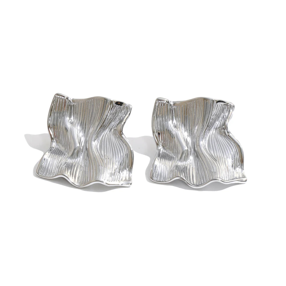 Amare Gold and Silver Sculptural Wavy Square Stud Earrings