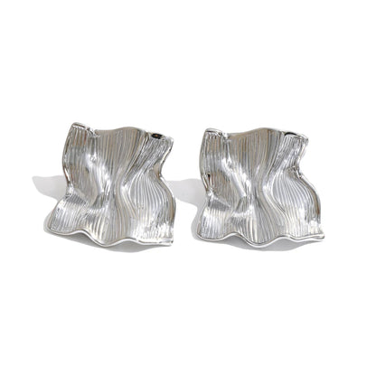Amare Gold and Silver Sculptural Wavy Square Stud Earrings