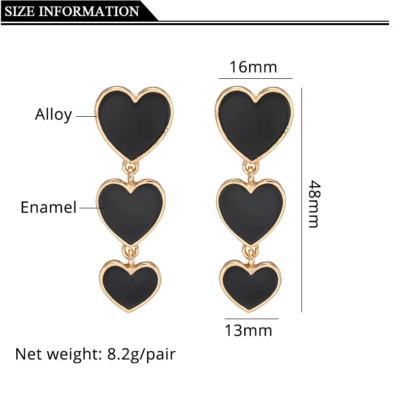 Seraphine Clip On Triple Drop Heart Earrings| Long Dangle Heart Earrings| Drop Earrings Jewelry|  Clip on Earrings