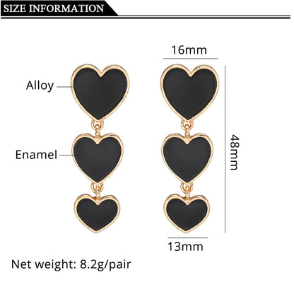 Seraphine Clip On Triple Drop Heart Earrings| Long Dangle Heart Earrings| Drop Earrings Jewelry|  Clip on Earrings